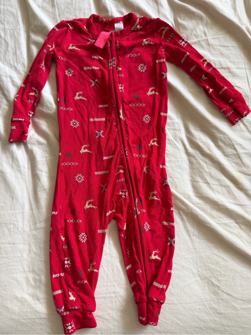 SKIMS Red Kids Holiday Reindeer Footed Pajama One-Piece